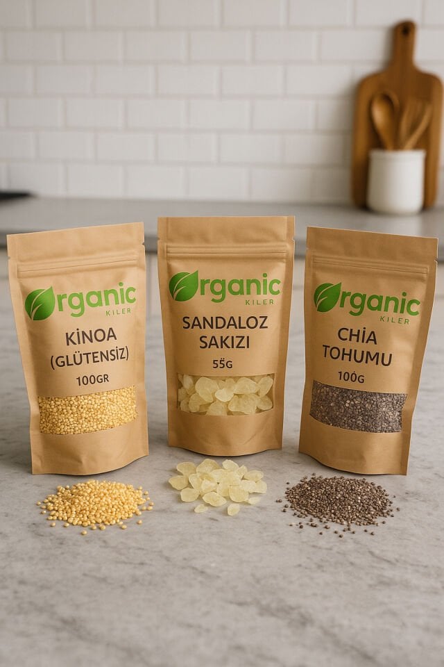 Üçlü Doğal Set Sandaloz Sakızı 55g + Kinoa Tohumu 100g + Chia Tohumu 100g