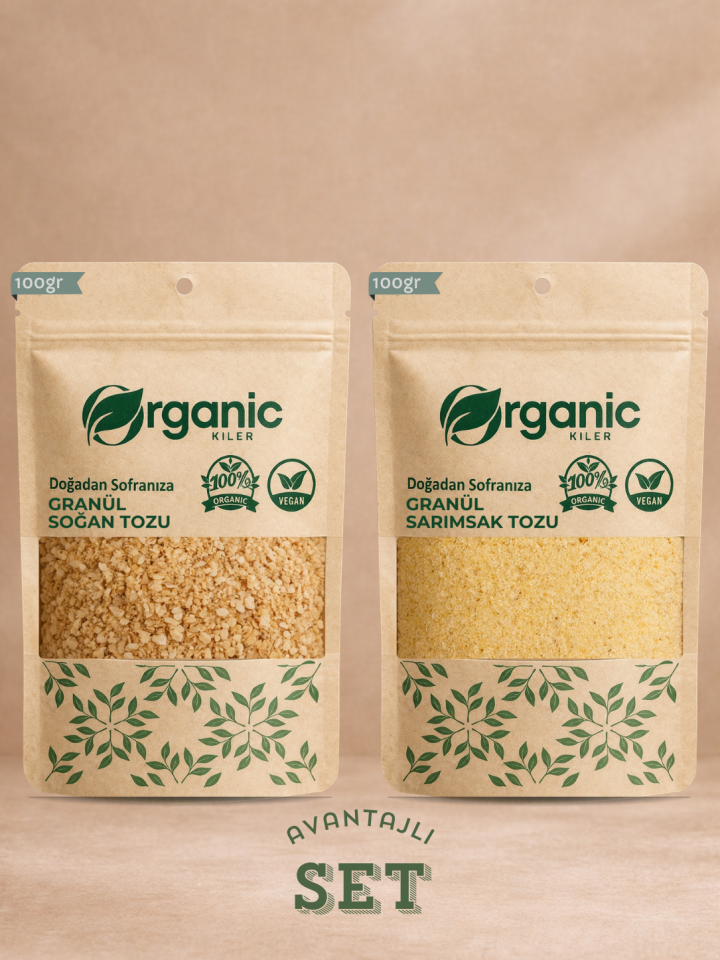 Granül Sarımsak ve Soğan Tozu Seti - İkili Set 2x100 Gr - %100 Doğal ve Katkısız