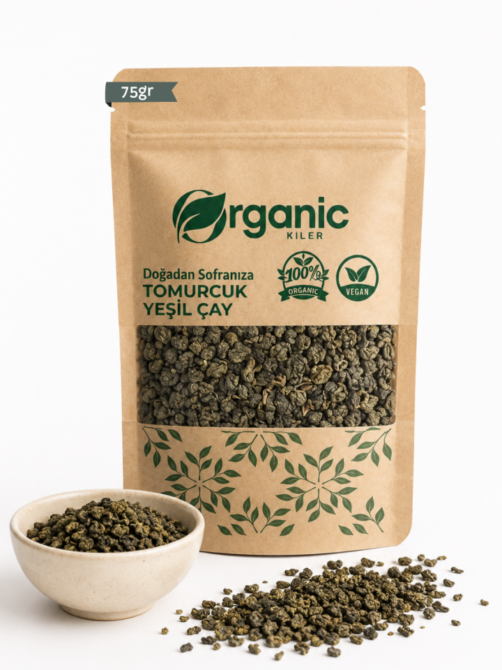Tomurcuk Yeşil Çay 75 g | %100 Doğal Gunpowder Yeşil Çay | Organic Kiler